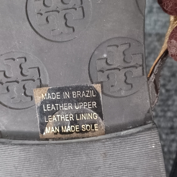 Tory Burch Women Leather Pom Pom Flip Flop Shoe Size 5 Boho Color Brown - Picture 7 of 11